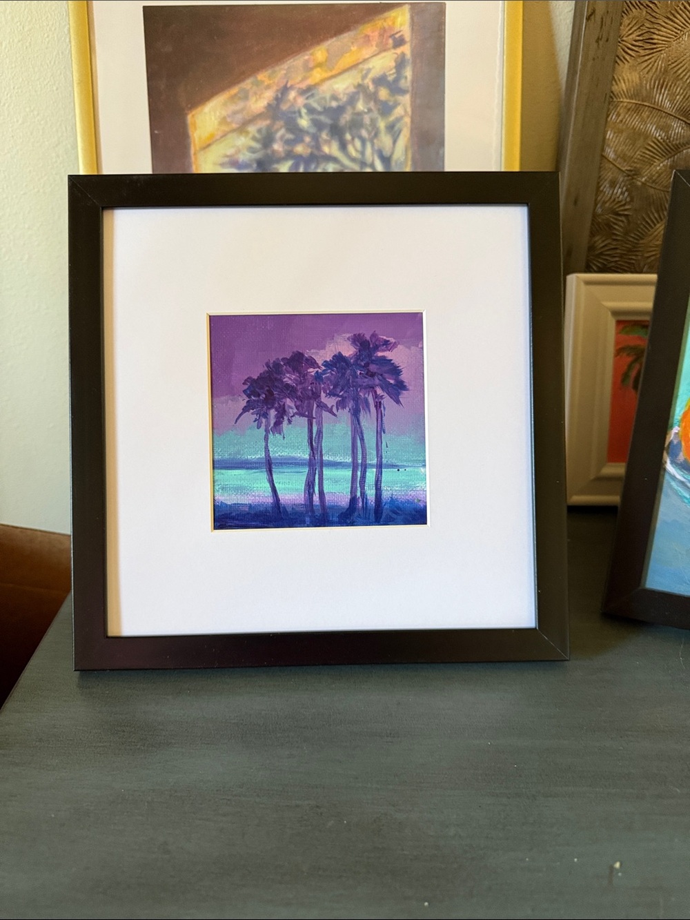 Original Framed Purple Palm Tree Painting